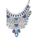 Silver Waterfall Jewel Tone Flower Encrusted Statement Necklace